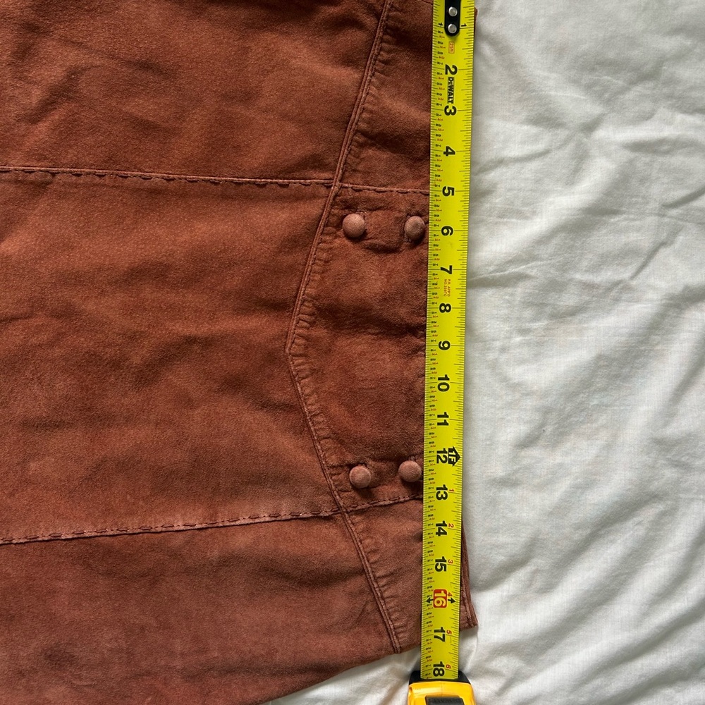 Vintage 90s Neiman Marcus Womens Leather A-line Skirt Size 12 Brown Suede Mini - Picture 3 of 6